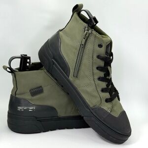 Zara Kids 35 EU Olive Green High Top Sneakers Zip Lace Boots Black Sole